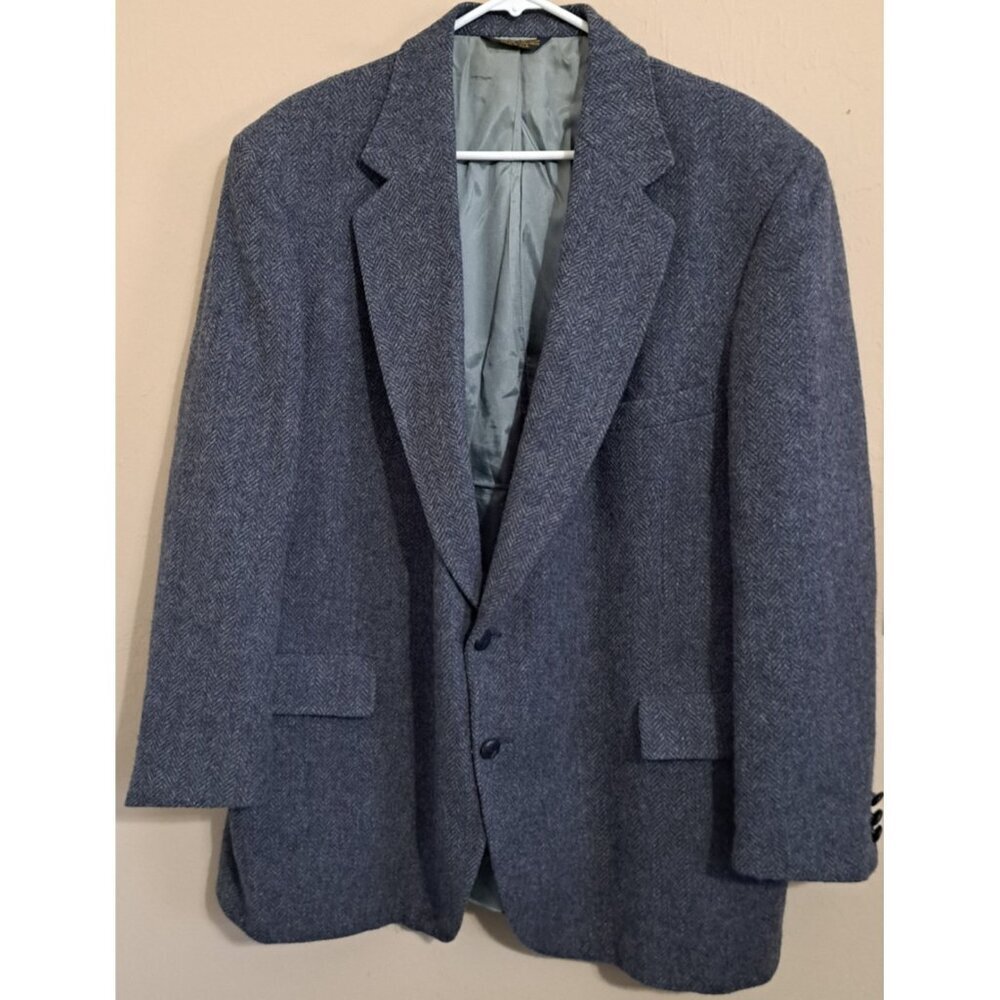Southport Men's 48 Regular Wool Herringbone Blazer Fully Lined Leather Buttons